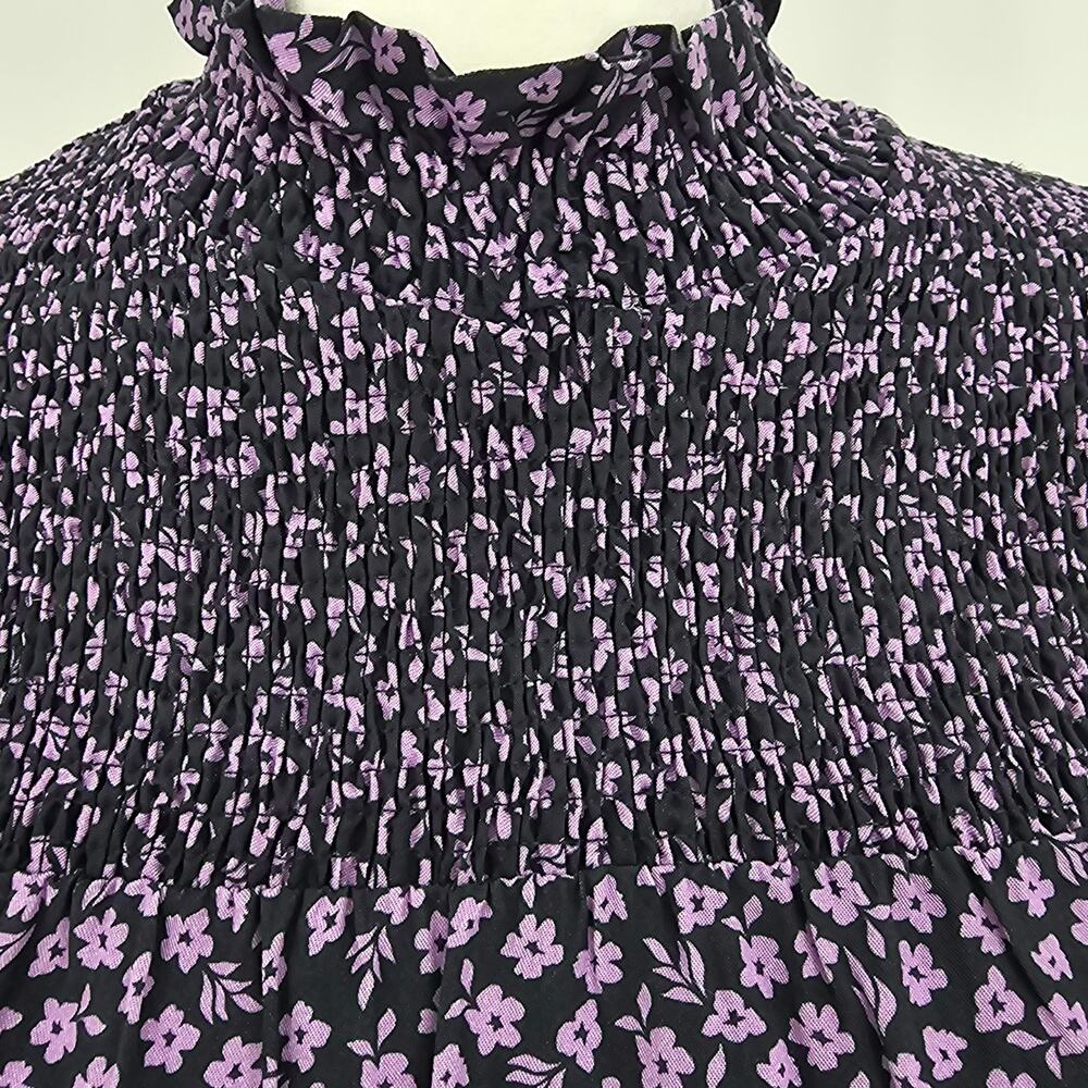 Barbour Black and Lavender Floral Smocked-Ruffle Blouse - Picture 2 of 9